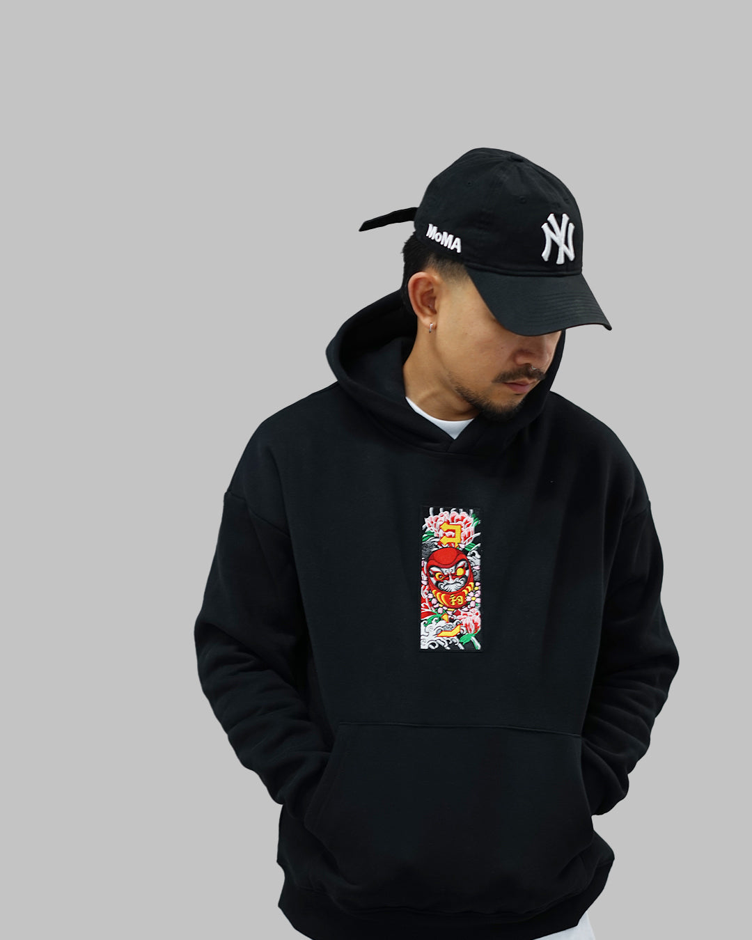"Daruma Doll" Patch Hoodie // BLACK