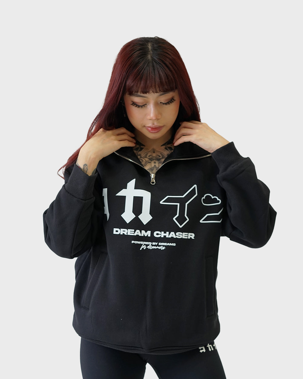 "Dream Chaser" Quarter Zip Hoodie // BLACK