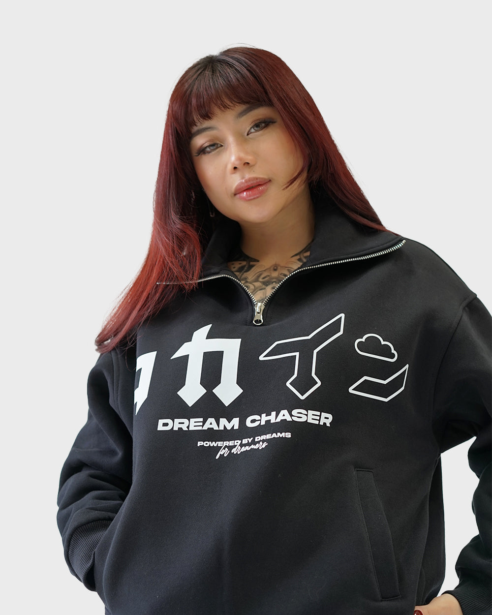 "Dream Chaser" Quarter Zip Hoodie // BLACK