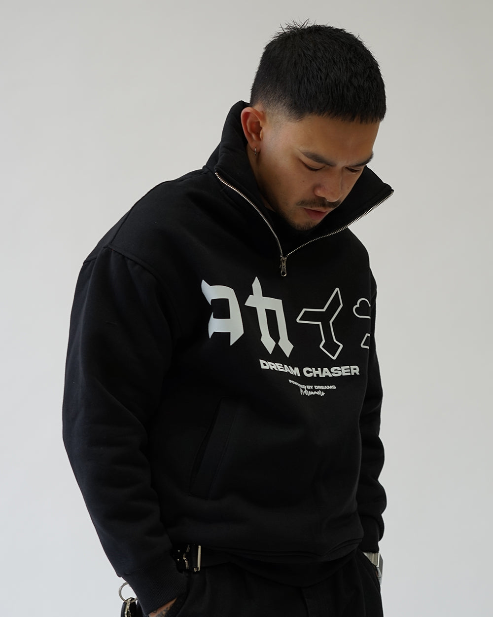 "Dream Chaser" Quarter Zip Hoodie // BLACK