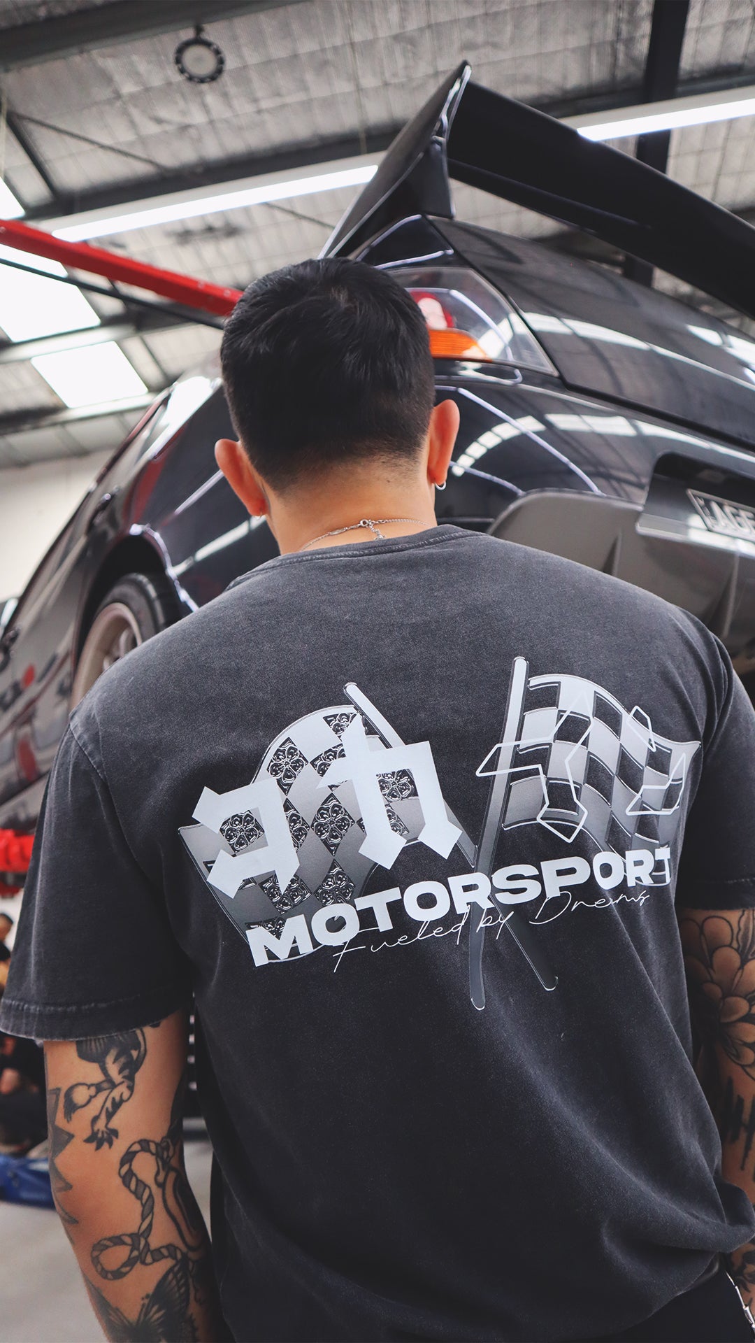 "Motorsport" T Shirt // Stone Wash Black