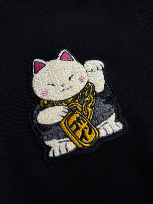 "Maneki Neko" Patch Hoodie // BLACK