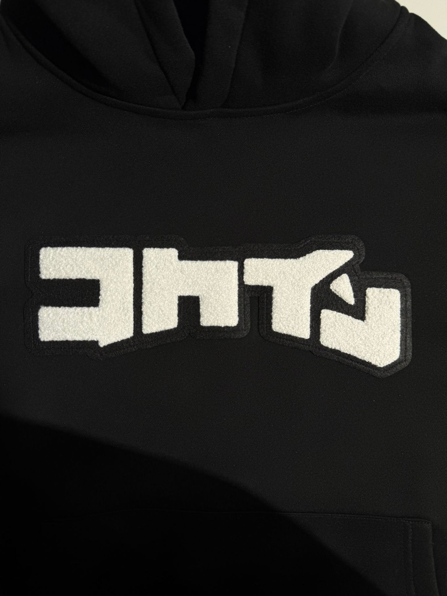 "College" Black Patch Hoodie // BLACK
