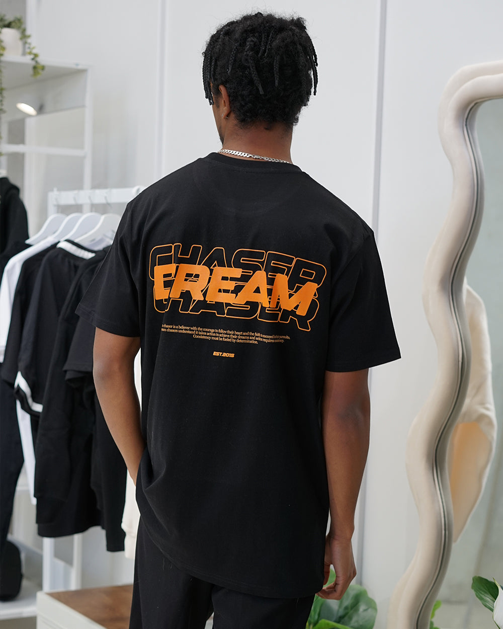 "Dream Chaser" Orange T Shirt // Black