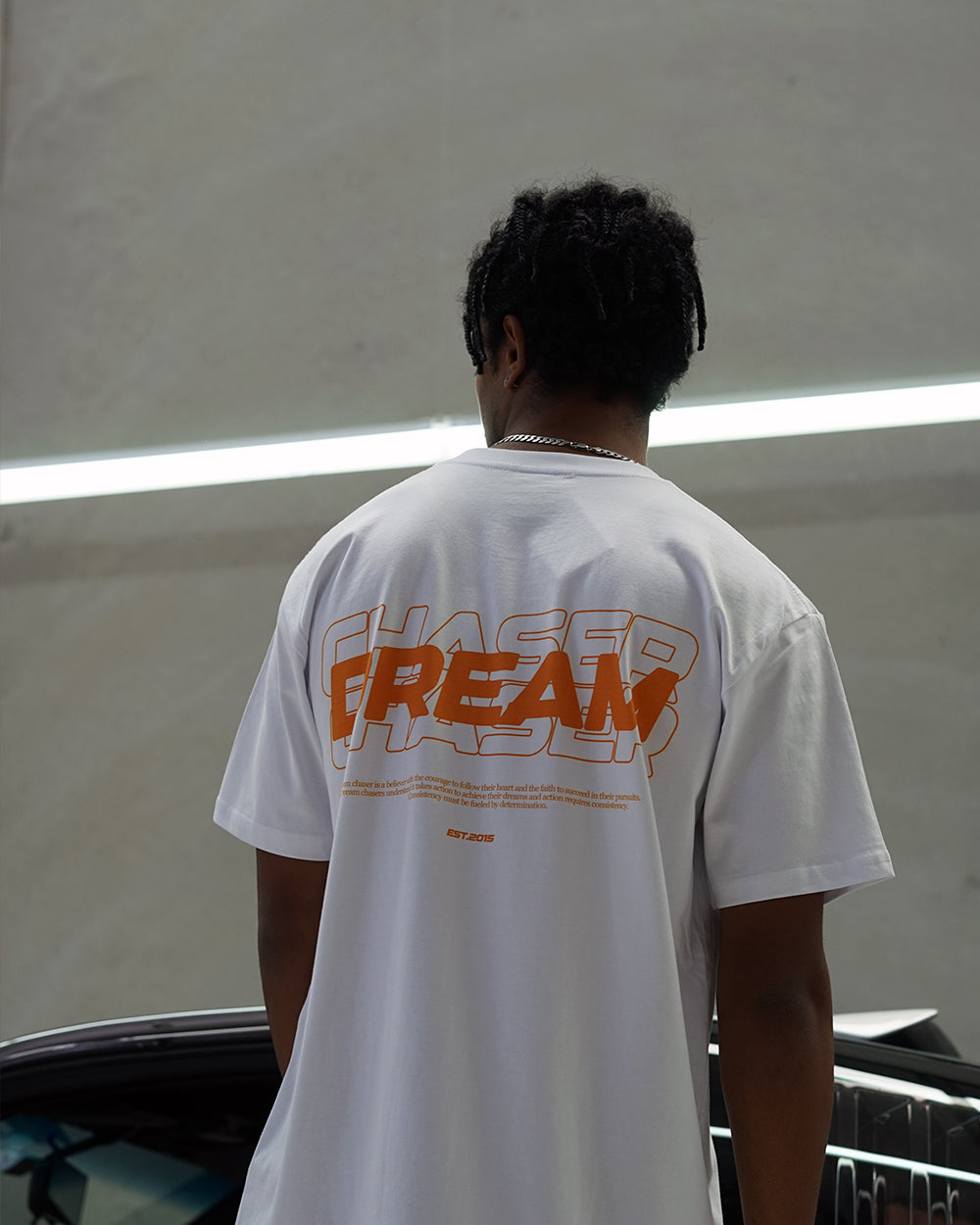 "Dream Chaser" Orange T Shirt // White