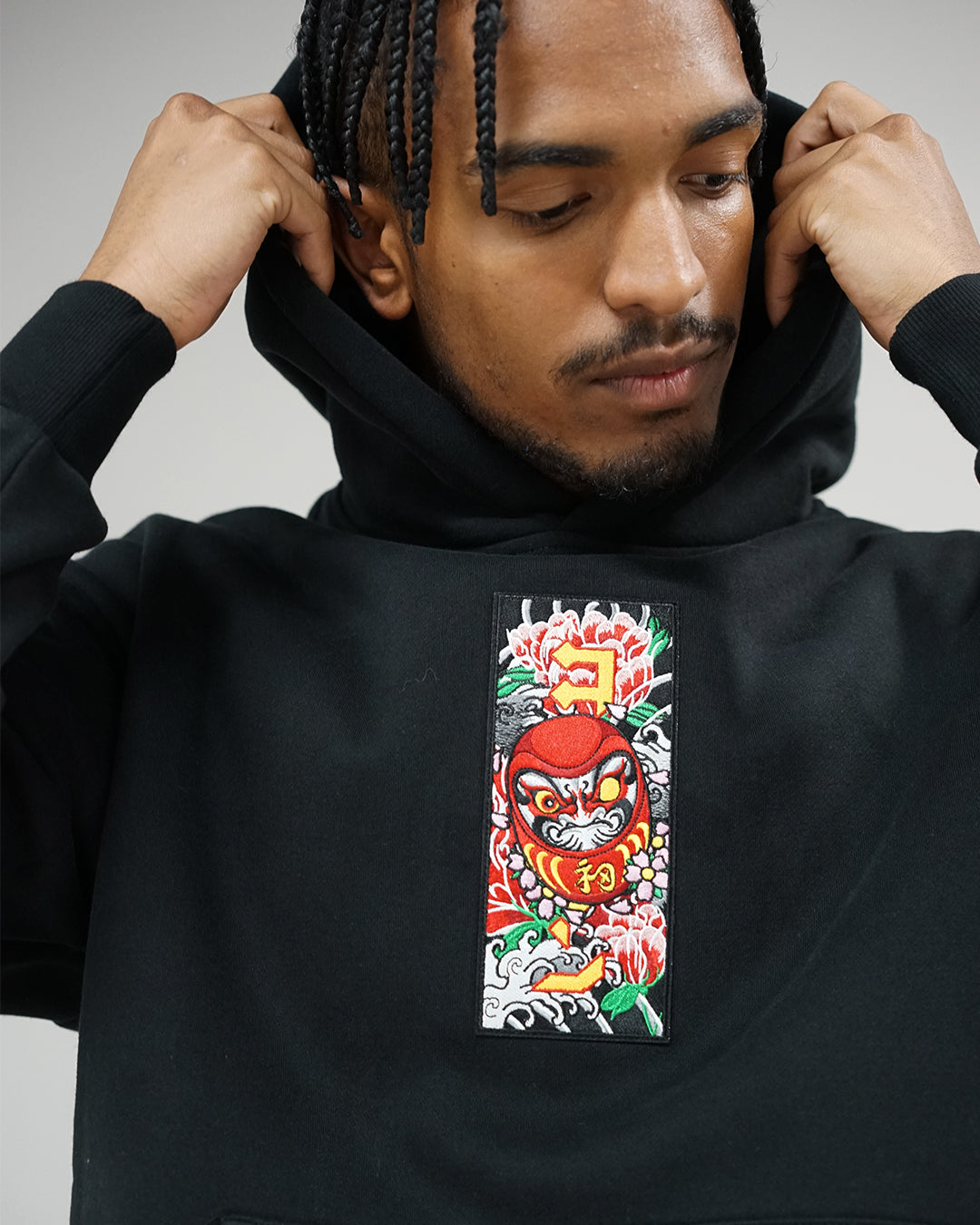 "Daruma Doll" Patch Hoodie // BLACK
