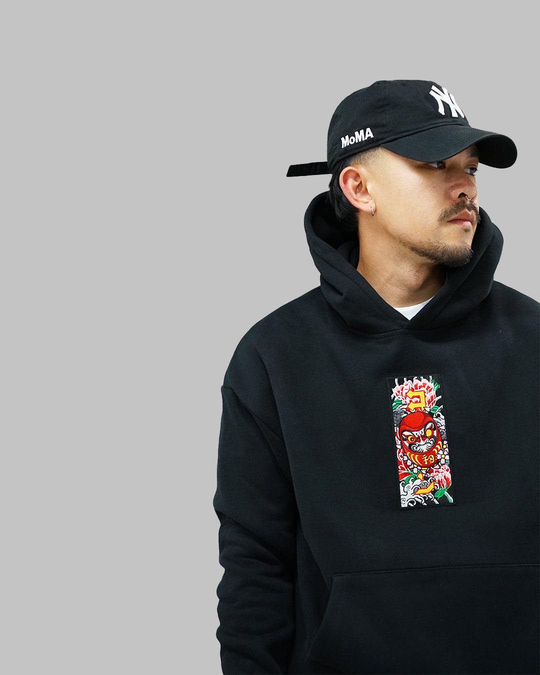 "Daruma Doll" Patch Hoodie // BLACK