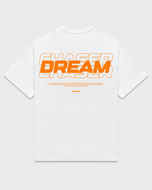 "Dream Chaser" Orange T Shirt // White