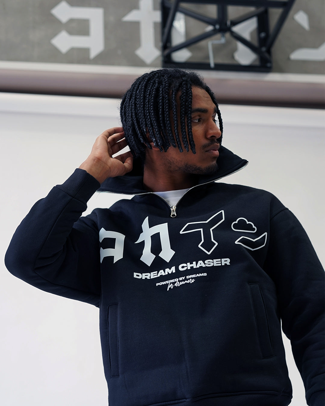 "Dream Chaser" Quarter Zip Hoodie // BLACK