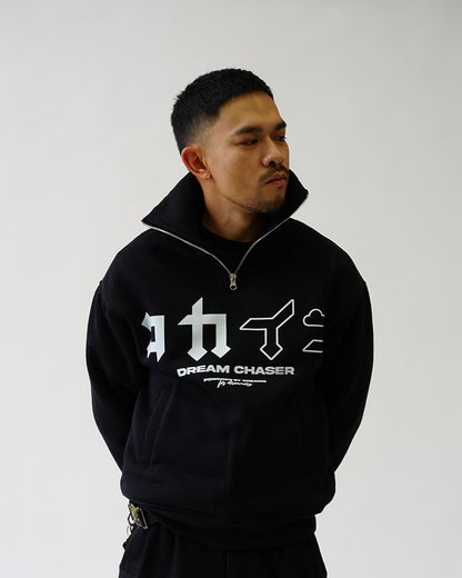 "Dream Chaser" Quarter Zip Hoodie // BLACK