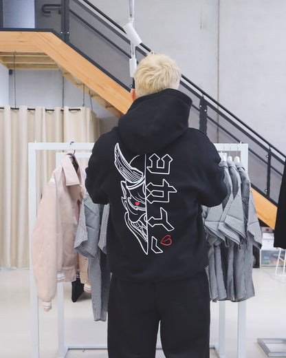 "Hanbun Hannya" Hoodie // BLACK